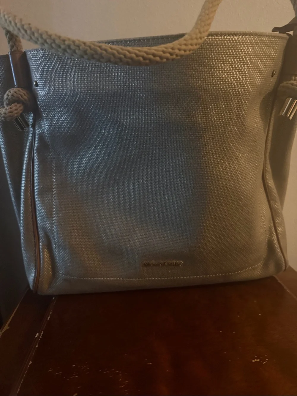 Michael Kors Taupe Textured Tote with Braided Rope Handles - Picture 2 of 7